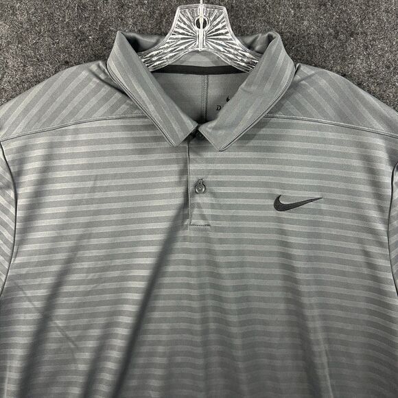 Nike Essential Emboss Polo Shirt Men’s XXL Gray Striped Dri-Fit Golf Performance - Picture 2 of 10